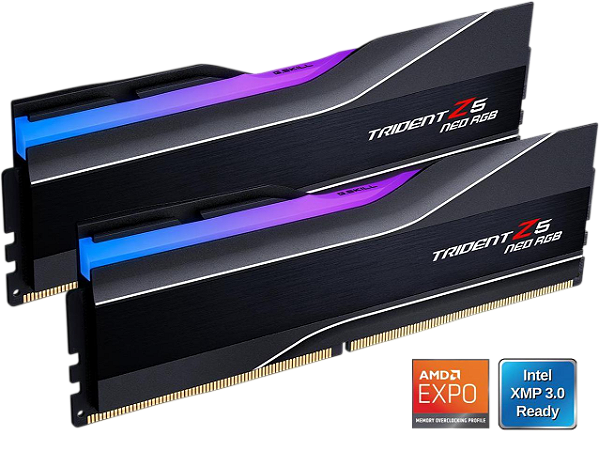 Memória DDR5 64GB 6000mhz CL36 AMD Expo e XMP 3.0 G.Skill Trident Z5 Neo RGB Dual Rank (2x32GB) F5-6000J3636F32GX2-TZ5NR