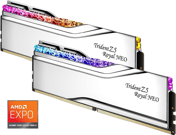 Memória DDR5 32GB 6000mhz CL26 AMD Expo G.Skill Trident Z5 Royal Neo RGB (2x16GB) F5-6000J2636G16GX2-TR5NS
