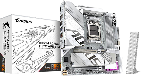 Placa Mãe AMD AM5 Gigabyte B850M Aorus Elite ICE Wi-Fi 6E