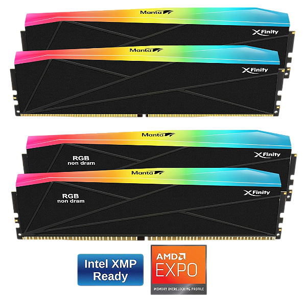Memória DDR5 48GB 8000mhz CL38 Expo e XMP 3.0 V-Color Manta XFinity SCC2+2 (2x16GB) TMXFL2480838KW-DK