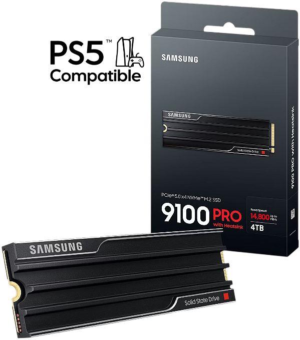 4TB Samsung 9100 PRO Com Dissipador  14.800MB/s SSD M.2 NVMe GEN5 PCIe 5.0 MZ-VAP4T0CW