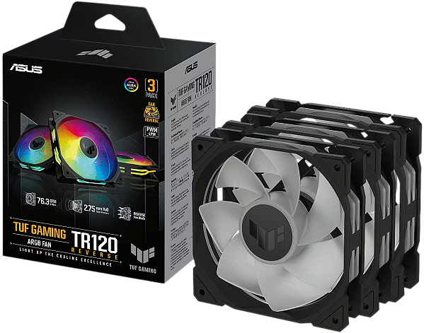 Fan Reverso Asus TUF Gaming TR120 ARGB Led Dupla Camada Kit com 3 - 90DA00D0-B09020