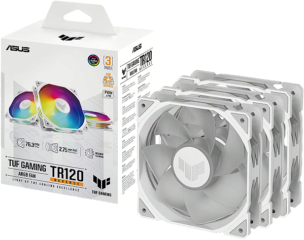 Fan Reverso Asus TUF Gaming TR120 ARGB Led Dupla Camada Kit com 3 - 90DA00D3-B09020