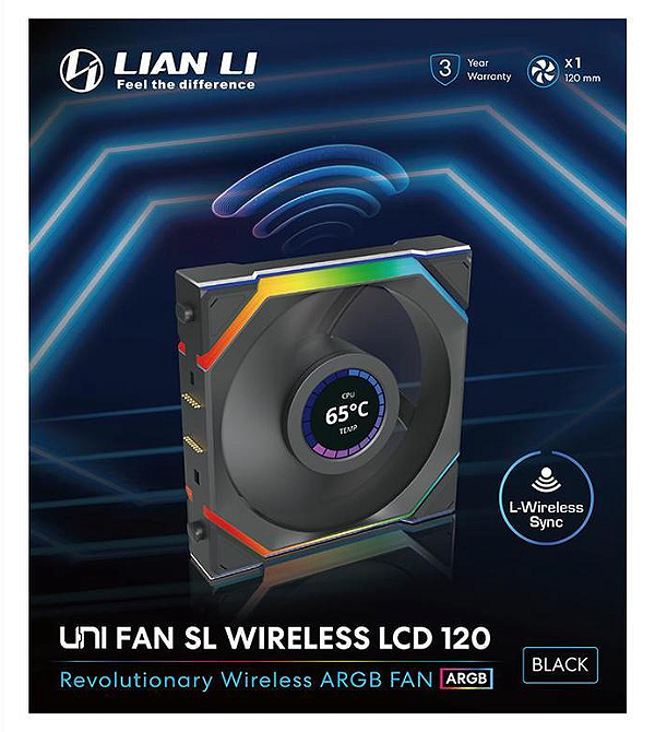 Fan Lian Li Uni Fan SL ARGB 120mm com Tela LCD Wireless - 12SLLCD1W1B