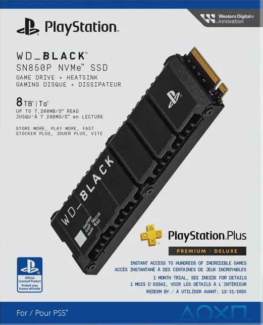 8TB  SN850P WD Black 7200MB/s Licenciado para Playstation 5 PS5 - WDBBYV0080BNC-WRSN