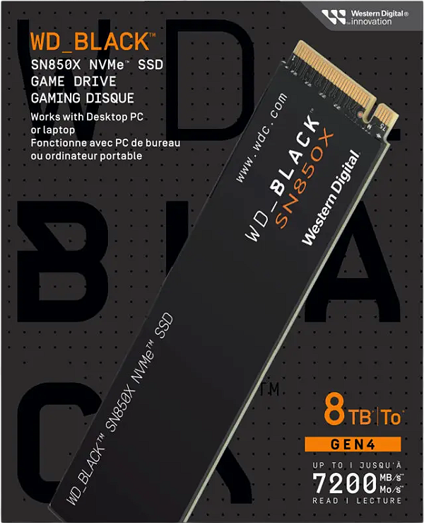 8TB SN850X WD Black 7200MB/s SSD NVMe M.2 Gen4 Pcie 4.0 - WDS800T2X0E-00CDD0