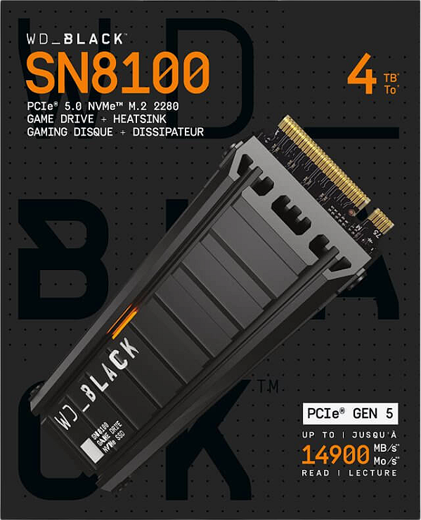 4TB WD Black SN8100 com Dissipador 14.900MB/s SSD M.2 NVMe GEN5 PCIe 5.0 - WDS400T1XHM-00CMT0