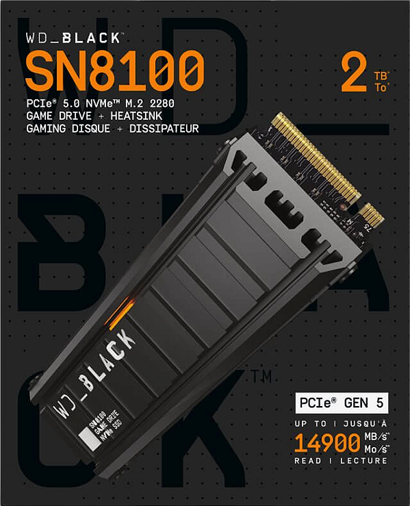 2TB WD Black SN8100 com Dissipador 14.900MB/s SSD M.2 NVMe GEN5 PCIe 5.0 - WDS200T1XHM-00CMT0