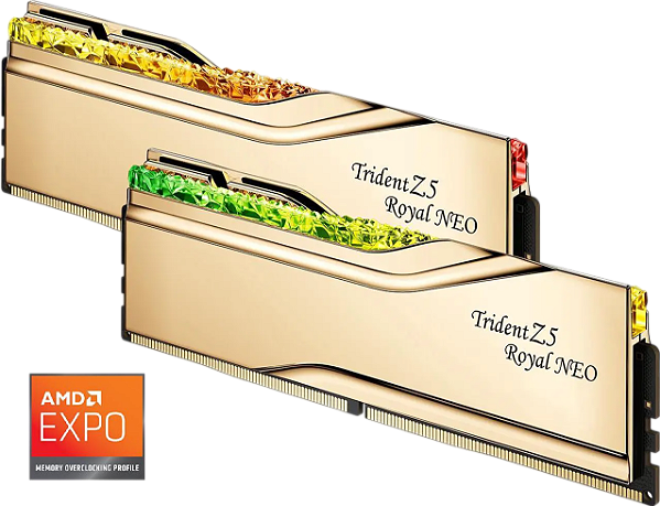 Memória DDR5 32GB 6000mhz CL26 AMD Expo G.Skill Trident Z5 Royal Neo RGB Gold (2x16GB) F5-6000J2636H16GX2-TR5NG