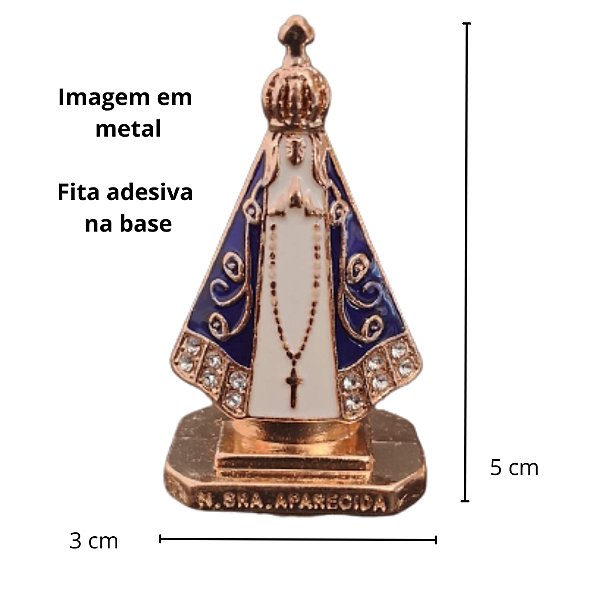 KIT 03 Imagem Nossa Senhora Aparecida Metal painel carro escritorio 5 cm promocao dourada dupla face