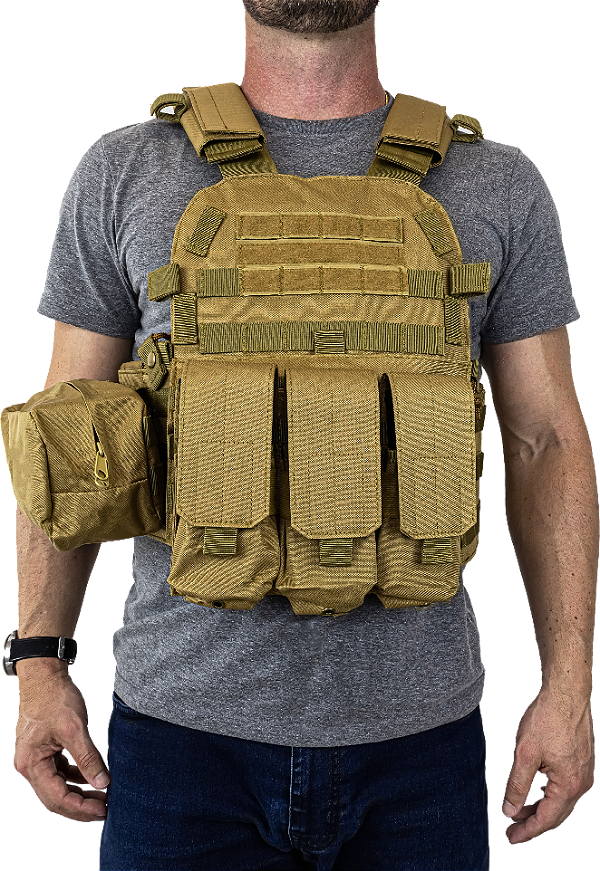 Colete tático Modular Plate Carrier c/ Bolso - Tan - Rossi