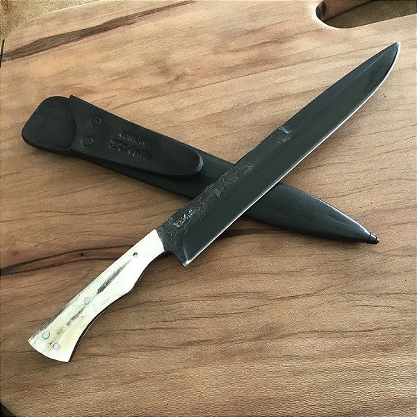 Faca Gaúcha 10'' Laminada em Aço Carbono 5160, Acabamento BRUT FORJ FOSFATIZADO, lamina larga - D'AVILA