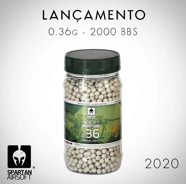 BBs SPARTAN 0,36g Brancas - Pote com 2000 Bolinhas