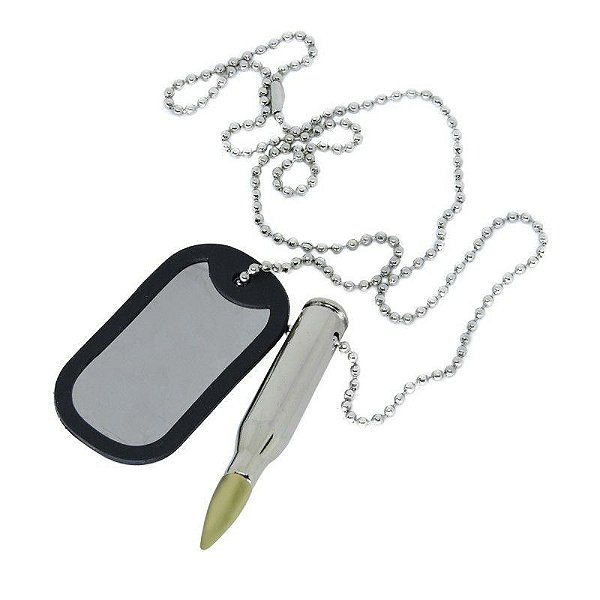 Dogtag Plaqueta de Identificação com Projetil Cromado - Bélica