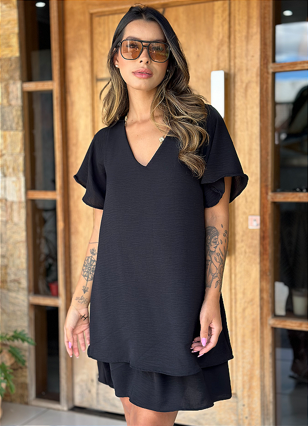 Vestido Iza com Manga e Dupla Camada
