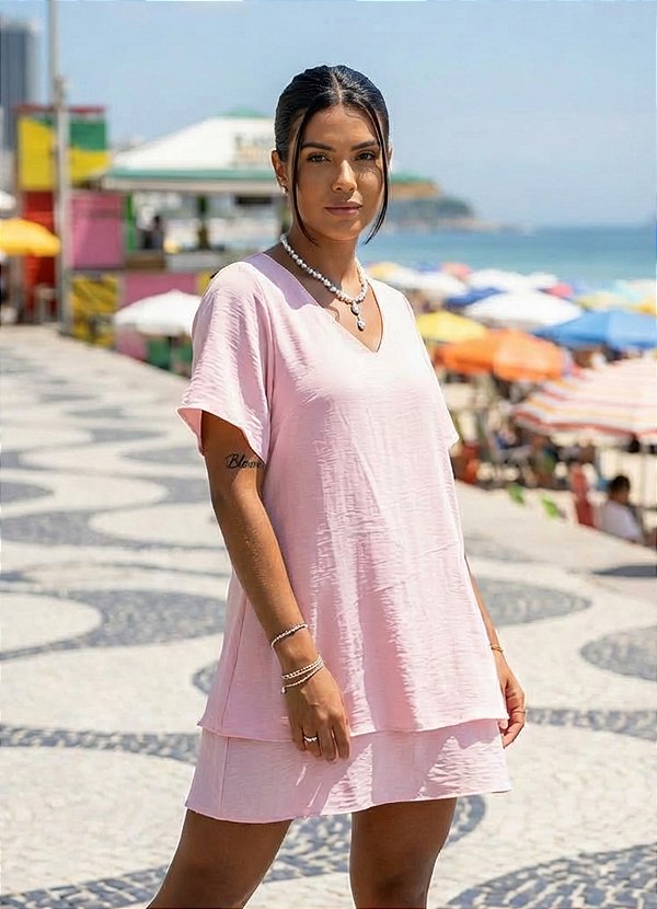 Vestido Iza com Manga e Dupla Camada