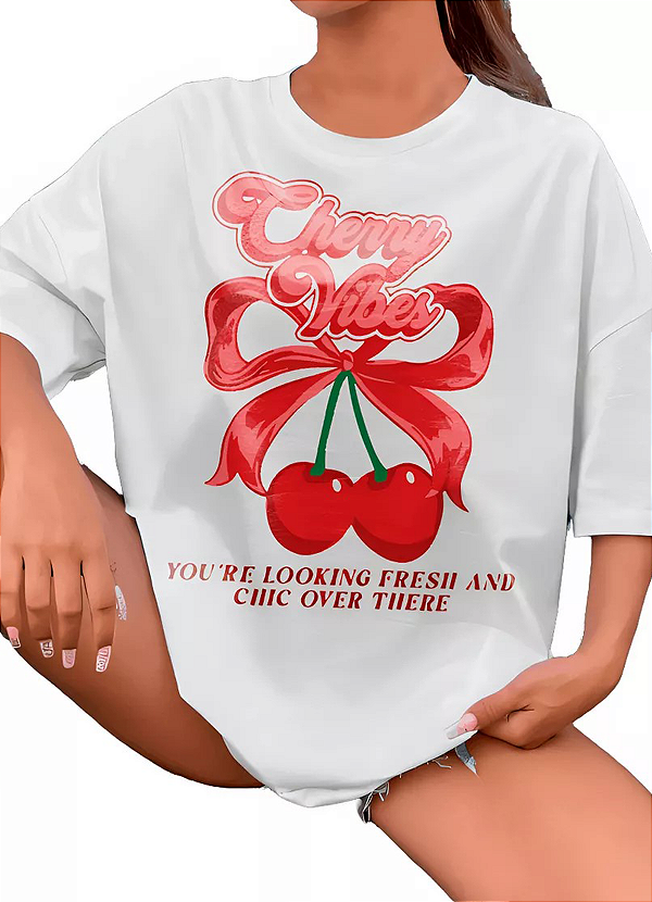 Camiseta Oversized Feminina Cherry Vibes