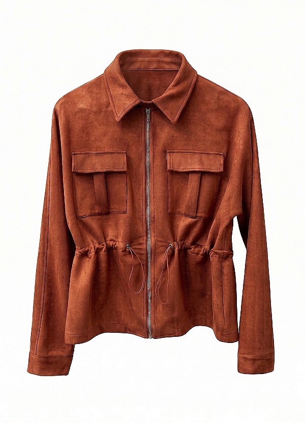 Parka com Bolsos e Ajuste na Cintura em Suede