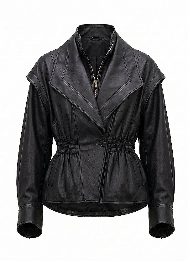 Parka com Gola Sobreposta em Couro PU Premium