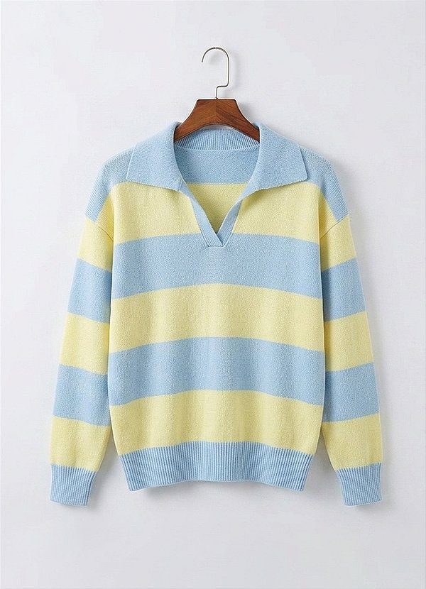 Blusa Polo Tricot Clássica Listrada