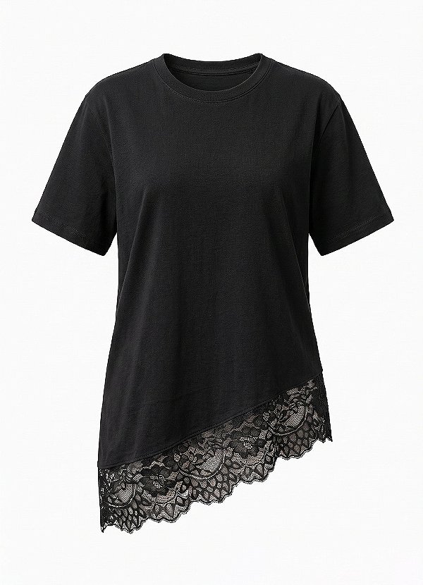 Camiseta Baby Assimétrica Renda Chantilly