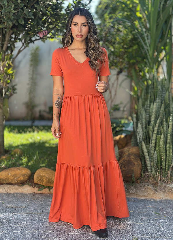 Vestido Mid Lola - Com Manga - Gola em V