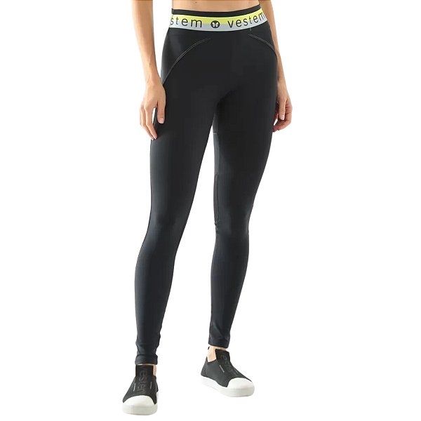 Calça Legging Fuso Olimpia Preto Amarelo VESTEM