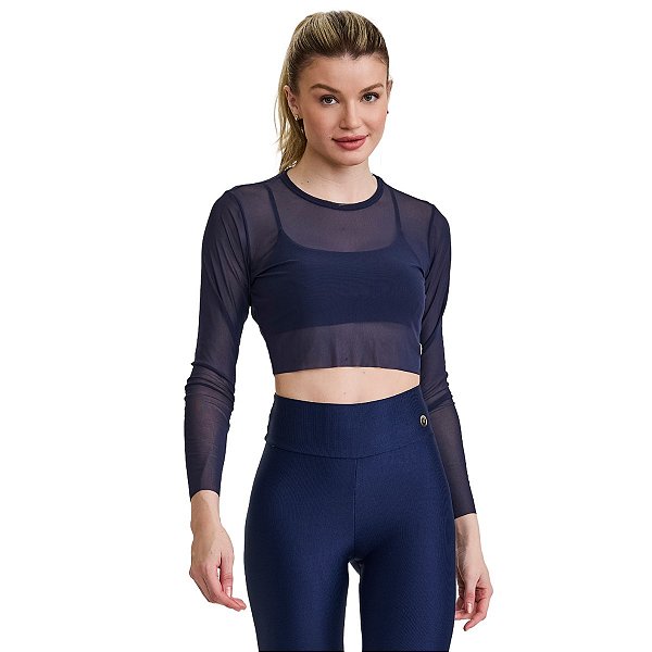 Cropped de Tule Manga Longa Azul Marinho CAJUBRASIL