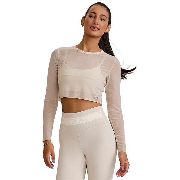 Cropped de Tule Manga Longa Off White CAJUBRASIL