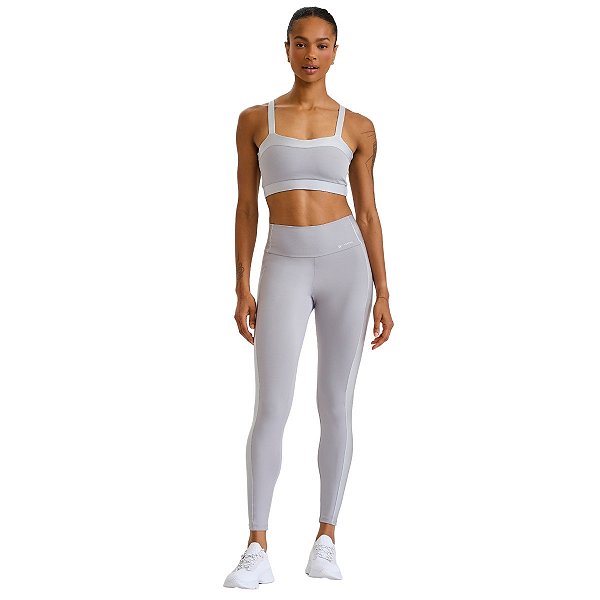 Conjunto Top Legging Pro com Brilho Cinza Cromo CAJUBRASIL