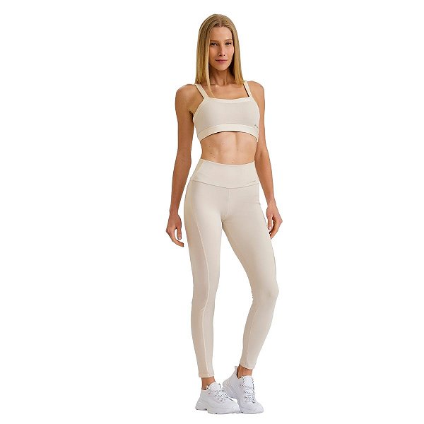 Conjunto Top Legging Pro com Brilho Off White CAJUBRASIL