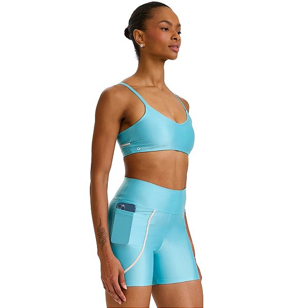 Conjunto Top Short Atletika Brilho Compressão Azul CAJUBRASIL