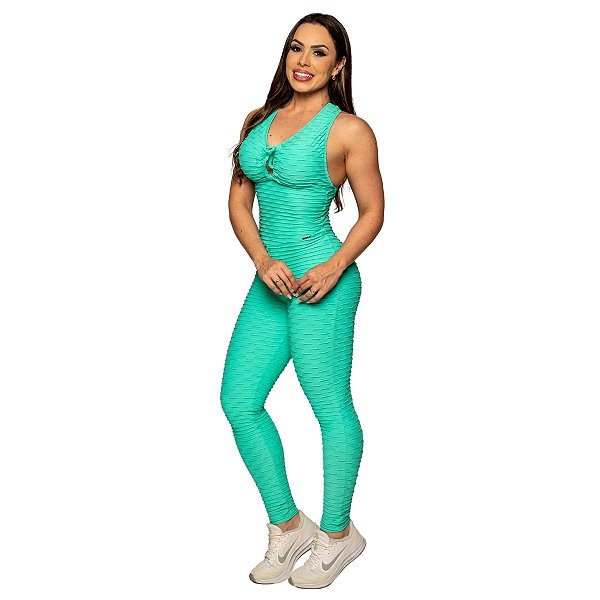 Macacão Jacquard Stronger com Empina Bumbum Verde M&C