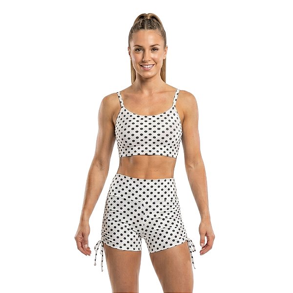 Conjunto Top Short Cordinha Lateral Poá Branco Preto M&C