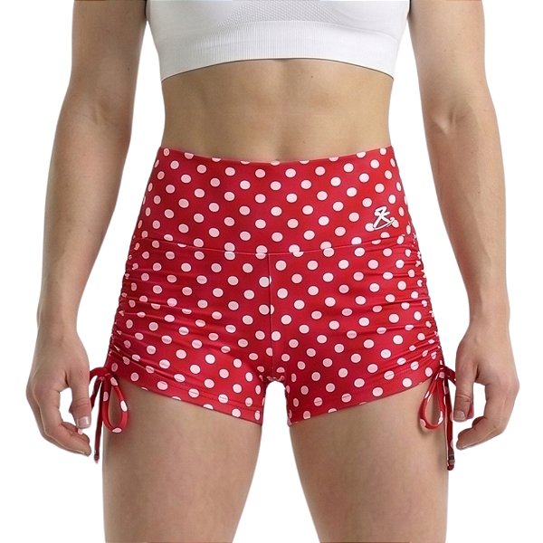 Short Com Cordinha Lateral Poá Girly Vermelho Branco M&C