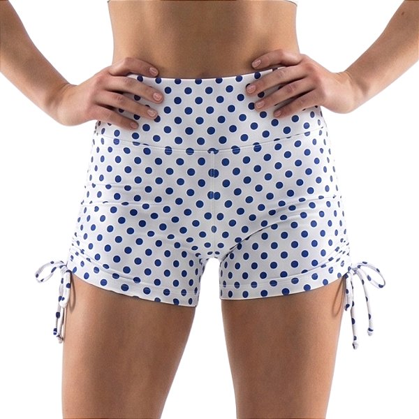 Short Com Cordinha Lateral Poá Girly Branco e Azul M&C