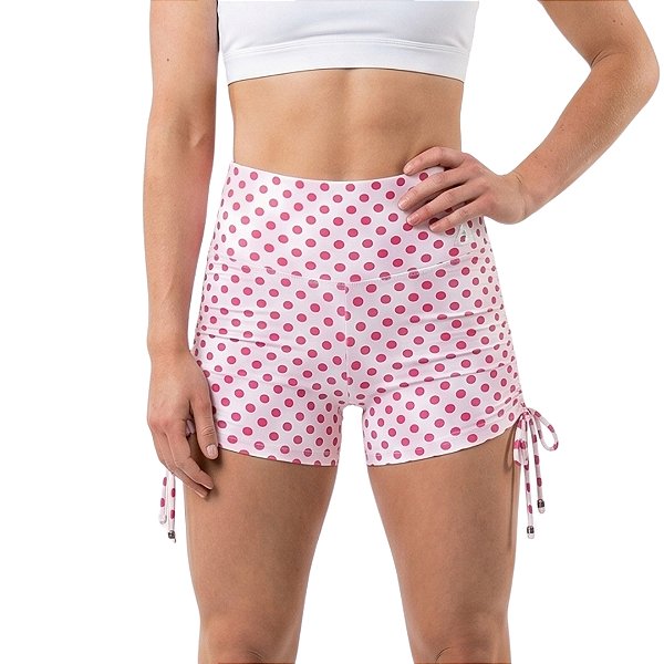 Short Com Cordinha Lateral Poá Girly Branco Vermelho M&C