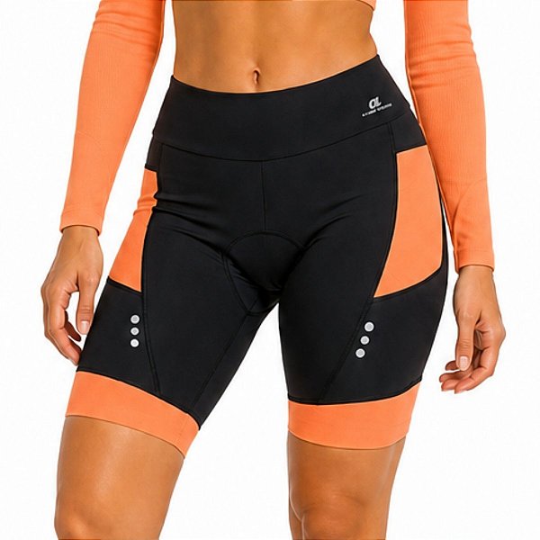 Bermuda Ciclismo Fitmax Cycle Preta Laranja ZERO AÇUCAR