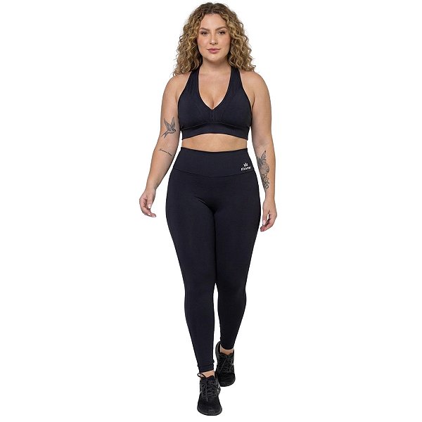 Conjunto Plus Size Top Legging Progress Preto ZERO AÇUCAR