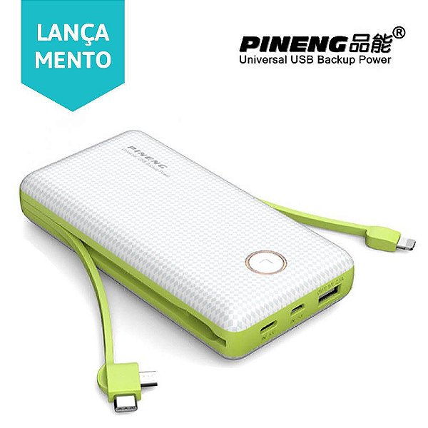 Carregador Portátil 20.000 Mah 3x1 (Type-C/ Lightning/ MicroUSB) Branco - Pineng