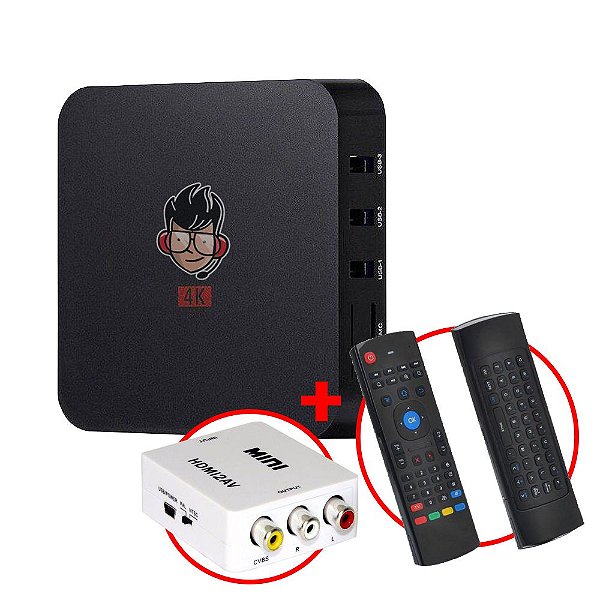 Kit TV Box MXQ Pro 4K Android 8.1 + Teclado Air Mouse + Adaptador HDMI / RCA AV