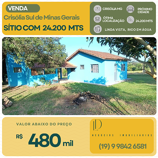 SÍTIO COM 24.200 MTS EM CRISÓLIA, MINAS GERAIS