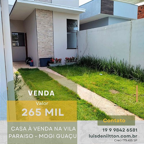 CASA À VENDA VILA PARAISO, MOGI GUAÇU-SP
