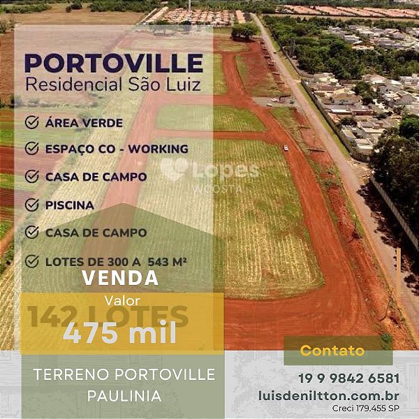 TERRENO À VENDA – PORTOVILLE SÃO LUÍS | PAULÍNIA/SP
