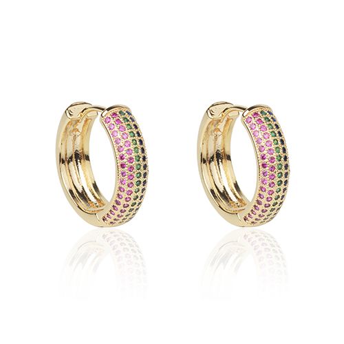 Brinco Argola De Zirconias Multicor, banhado a ouro 18k