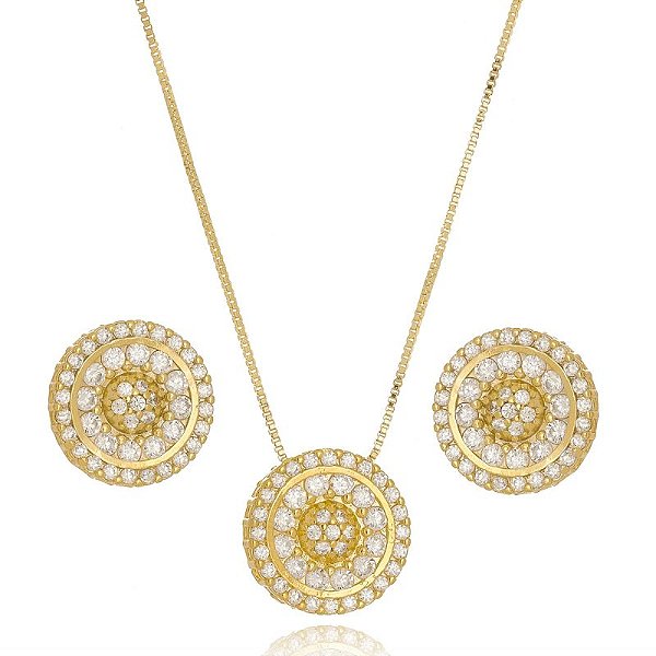 Conjunto Semijoia em zirconias e microzirconias cristal