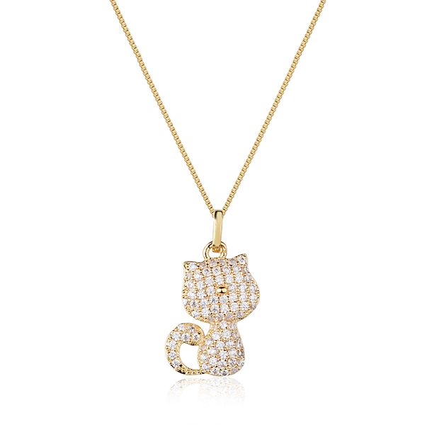 Colar semijoia banhado a ouro 18k, com pingente de gatinho