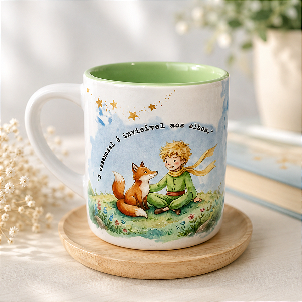 Kit Caneca Pequeno Príncipe personalize com Nome a tampa ou o pires