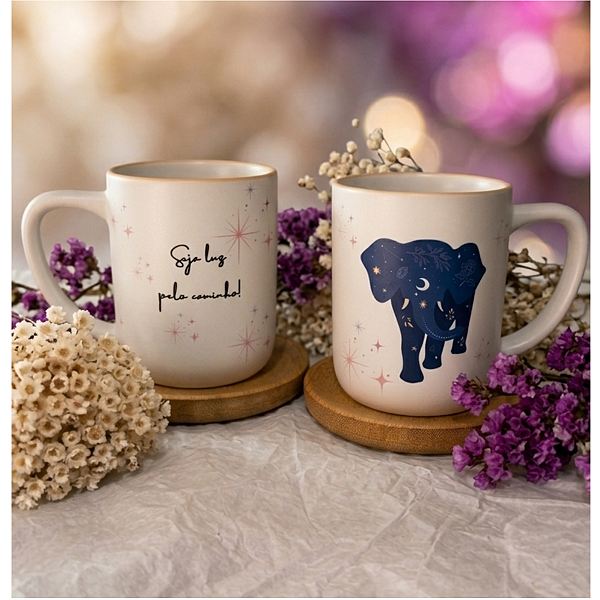 Kit Caneca Matte Elefante personalize com Nome a tampa ou o pires com o nome
