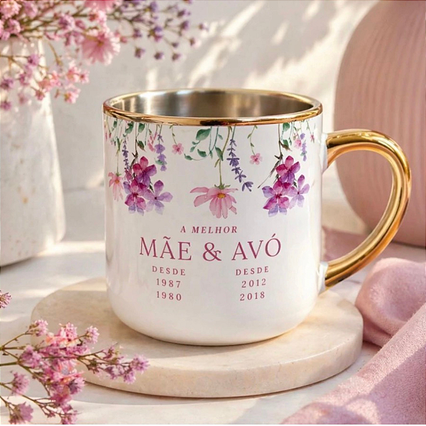 Caneca Imperial Dourada Personalizada com Nome e datas de 400ml